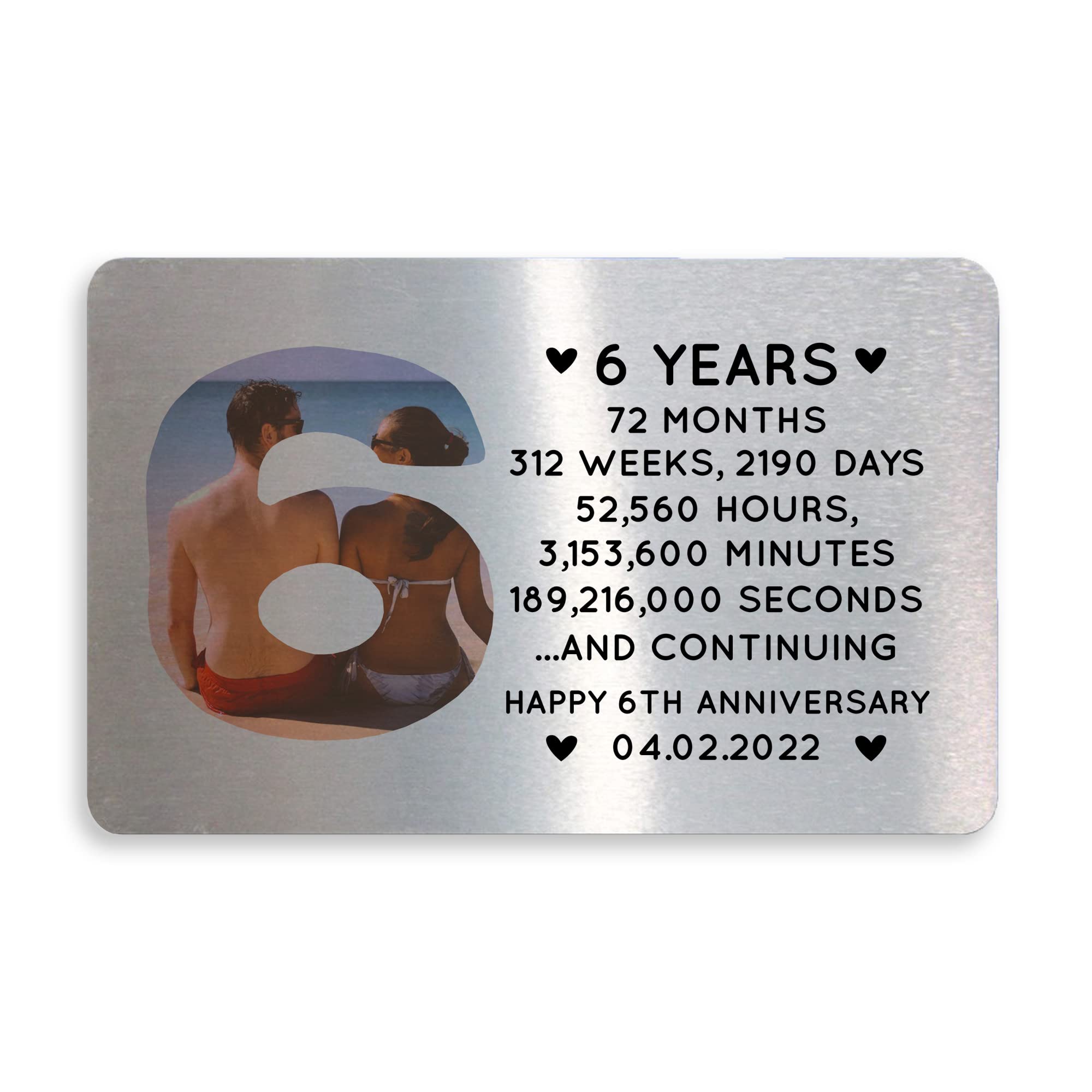 6th Anniversary Personalised Metal Card Perfect For Husband Wife Him Her Gift