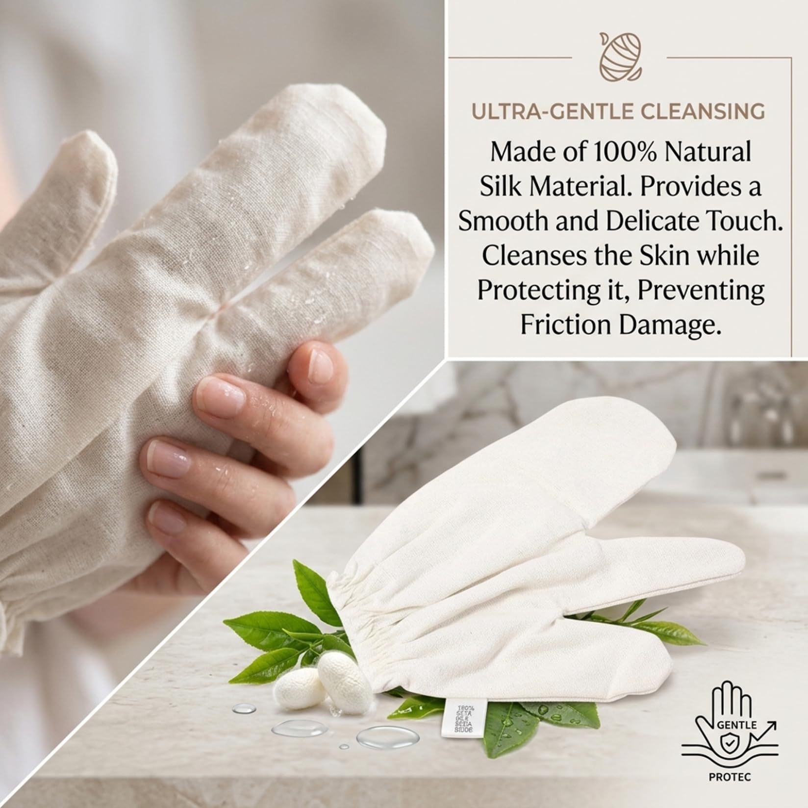 2er-Pack Duschhandschuhe, Seiden-Peeling-Handschuhe für Dusche und Gesicht, sanftes Badehandschuh-Set mit Waschlappen, wiederverwendbar und weichem 