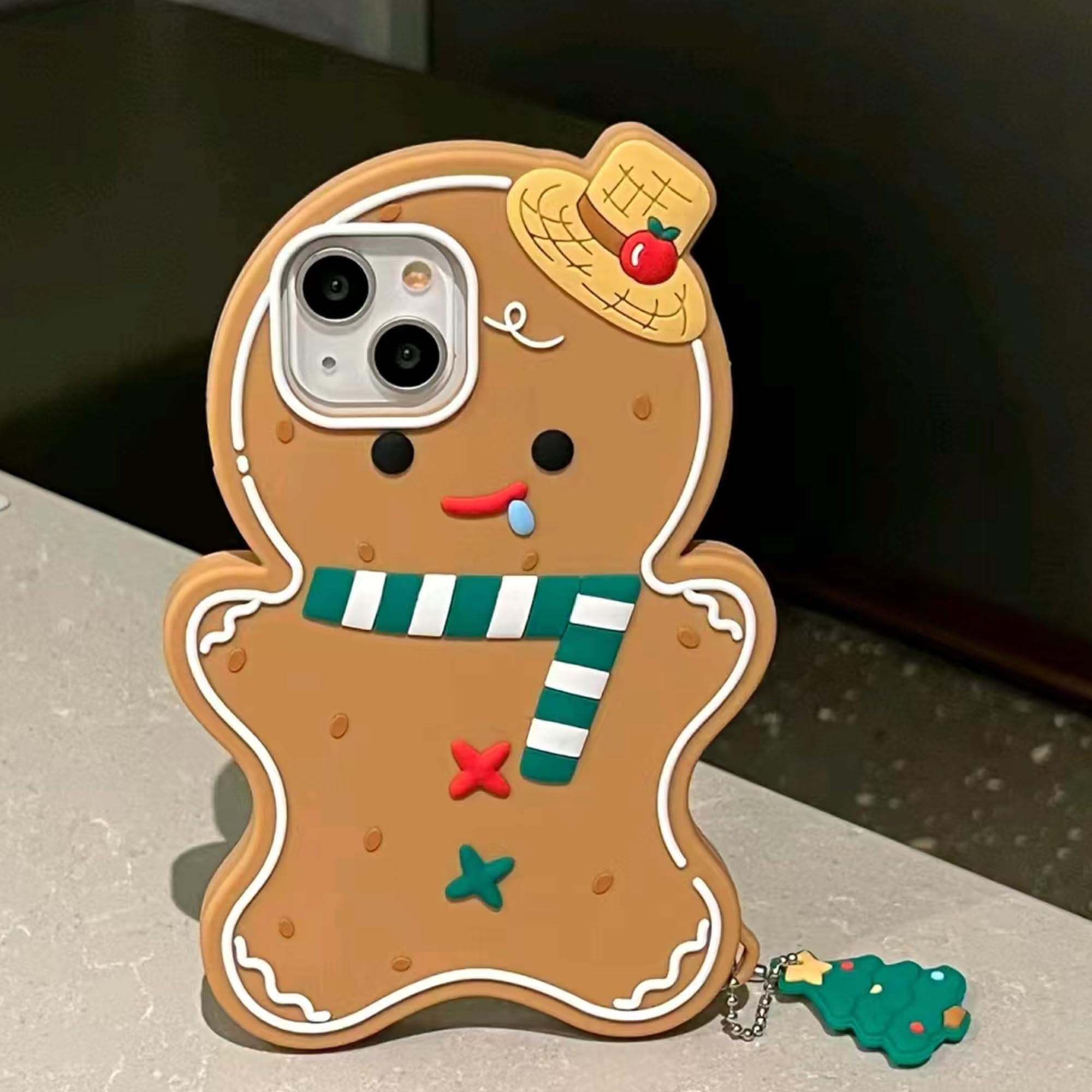 Aeilene Christmas Phone Case Compatible with iPhone 13, Cute 3D Cartoon Gingerbread Man Funny Christmas Silicone Shockproof Protective Case