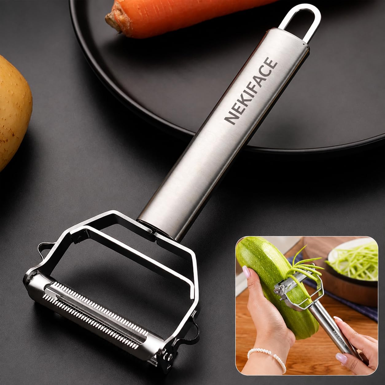 2-in-1 Stainless Steel Julienne Peeler, Vegetable Slicer | 2-in-1 Peeler, Julienne Cutter, Ergonomic Handle, Rust-Resistant-image-8