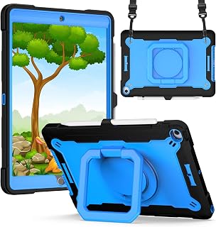 iPad 10.2保护壳 iPad 8代 2020/iPad 7代 2019肩带 硅胶 保护套 儿童 工作用保护壳 Touch ID适用 耐冲击 把手 360度旋转支架 手持方便 可收纳铅笔收纳 多功能 iPad 结实的防划伤 防尘 全面保护型 (型号编号 A2068、A2197、A2198、A228、A230、A2428、A2429 )