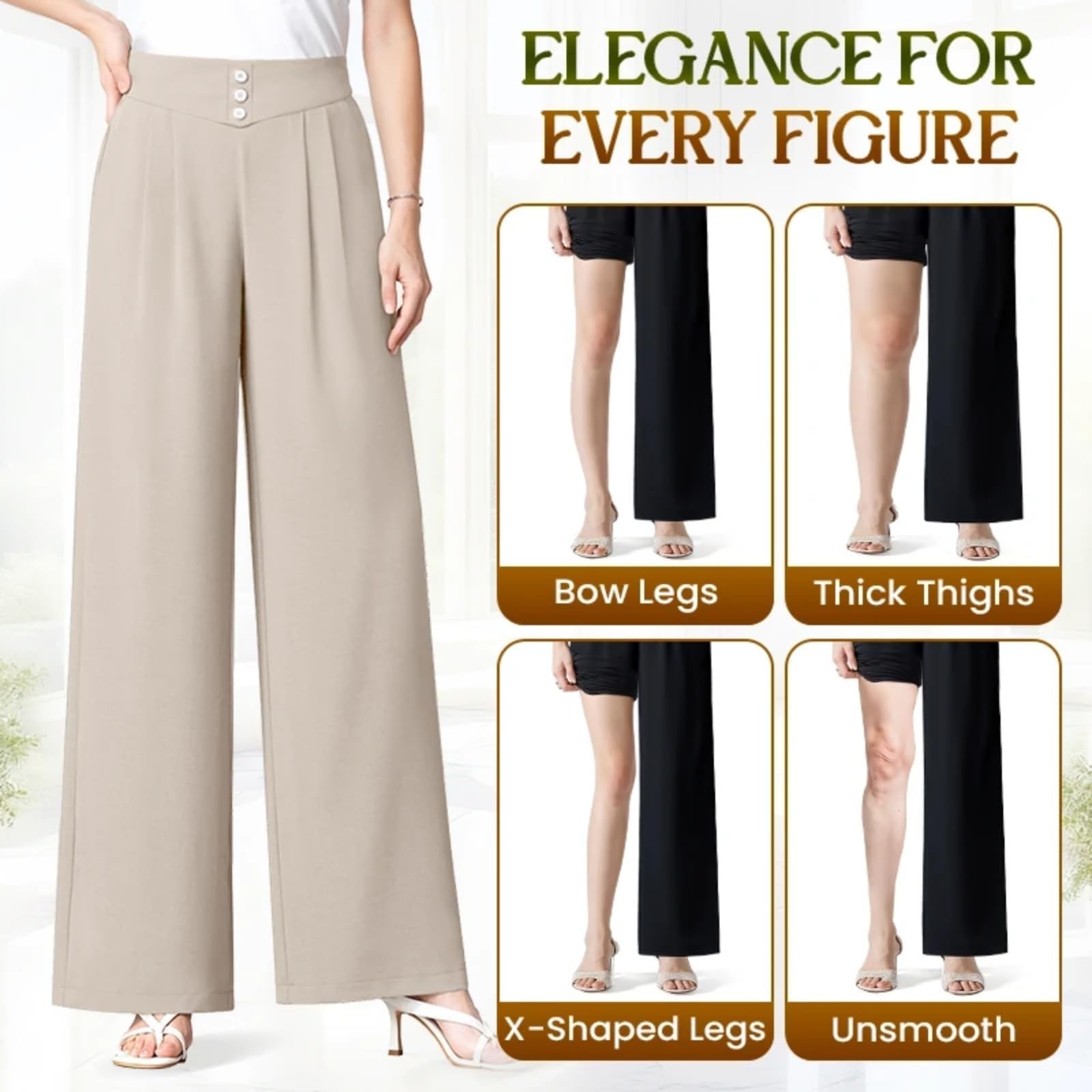Generisch Pantalon d'été élégant pour femme - Taille haute - Pantalon d'affaires - Pantalon de costume large - Pantalon de loisirs aéré - Pantalon d'été élégant - Pantalon d'été décontracté - Pantalon