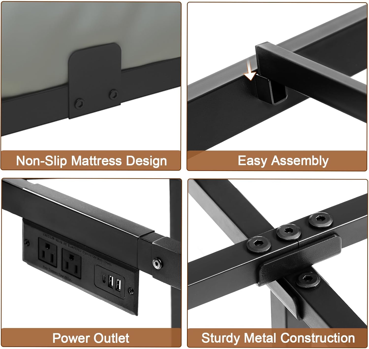 Queen Bed Frame, Floating Bed Frame Queen Size with Smart LED Lights & USB Charging Station, Metal Platform Double Bed Frame, Steel Slat Support, No Box Spring Needed, Easy Assembly HBF150BK - Image 6