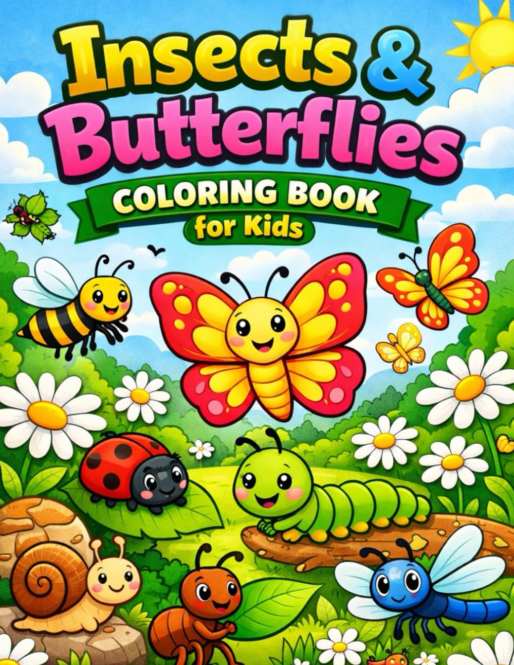 Insects & Butterflies Coloring Book for Kids: 50 Cute and Easy Bug and Butterfly Coloring Pages for Fun, Learning, and Creativity