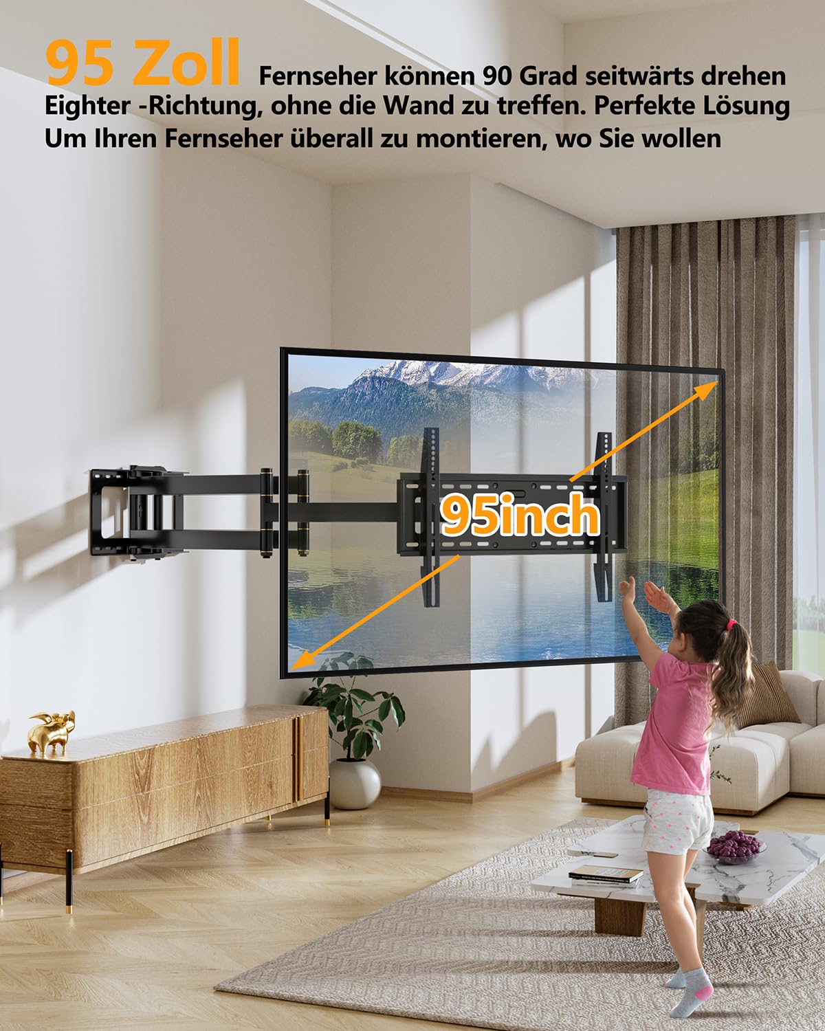 FORGING Mount TV Wandhalterung mit 109cm Langer Reichweite & Robuster 2 Gelenkarme Neigbare Schwenkbare TV Halterung für 50-95 Zoll Flach/Geschwungen Fernseher bis zu 90KG. Max VESA 800x400mm