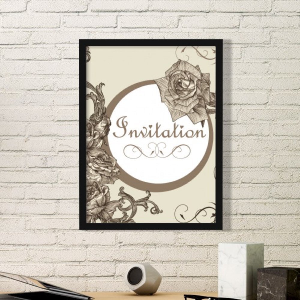 Cadre en bois noir plante rose antique pour une décoration de salon chaleureuse