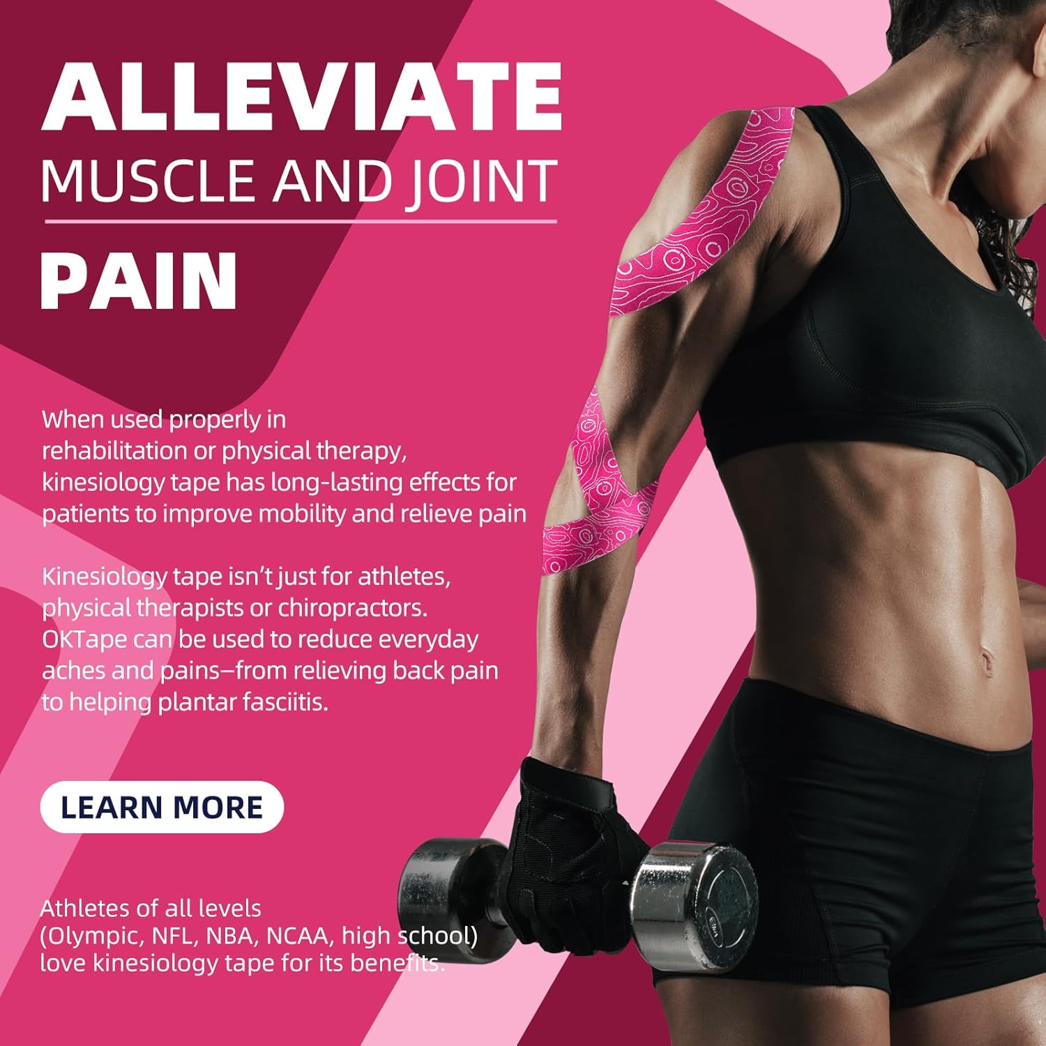 OK TAPE Kinesiology Tape Bulk 103Feet, Pro Adhesive, Water-Resistant k Tape, Elastic Athletic Tape, Latex Free, Uncut, Pink - Image 5