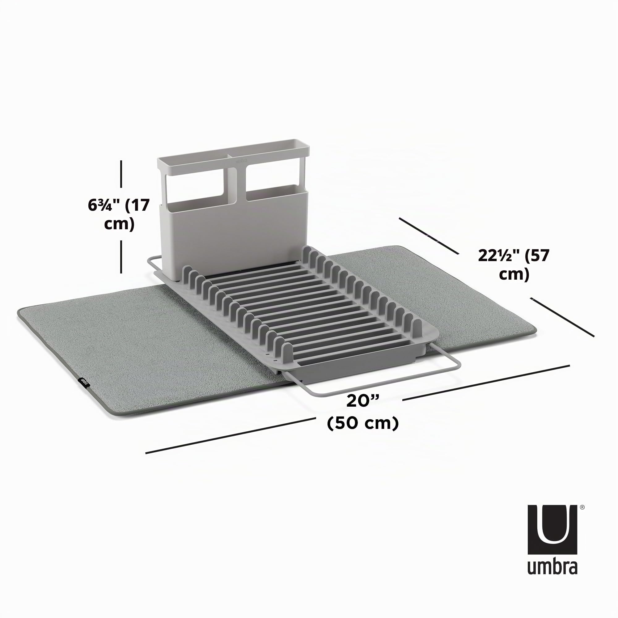 UMBRA Udry Égouttoir à vaisselle et tapis d'égouttement en microfibre pliable, peu encombrant et facile à ranger, anthracite, 51 x 57 x 17 cm