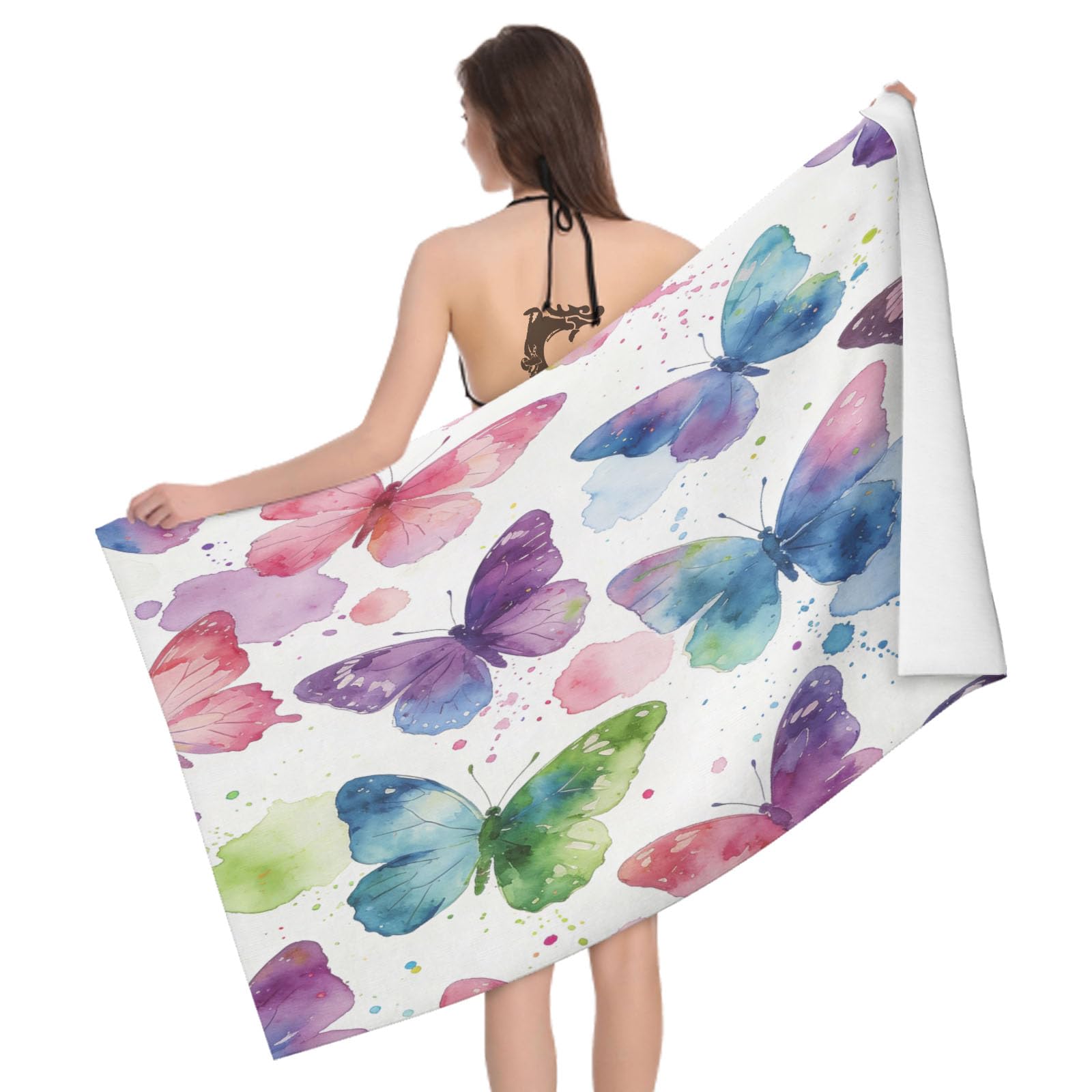 Leichong 3D Watercolor Butterfly Beach Towel Microfiber Soft Quick Dry for Adults, Minimalistic Bath Towel Lightweight Soft Absorbent for Travel Swimming Pool Sports, 75 x 150 cm