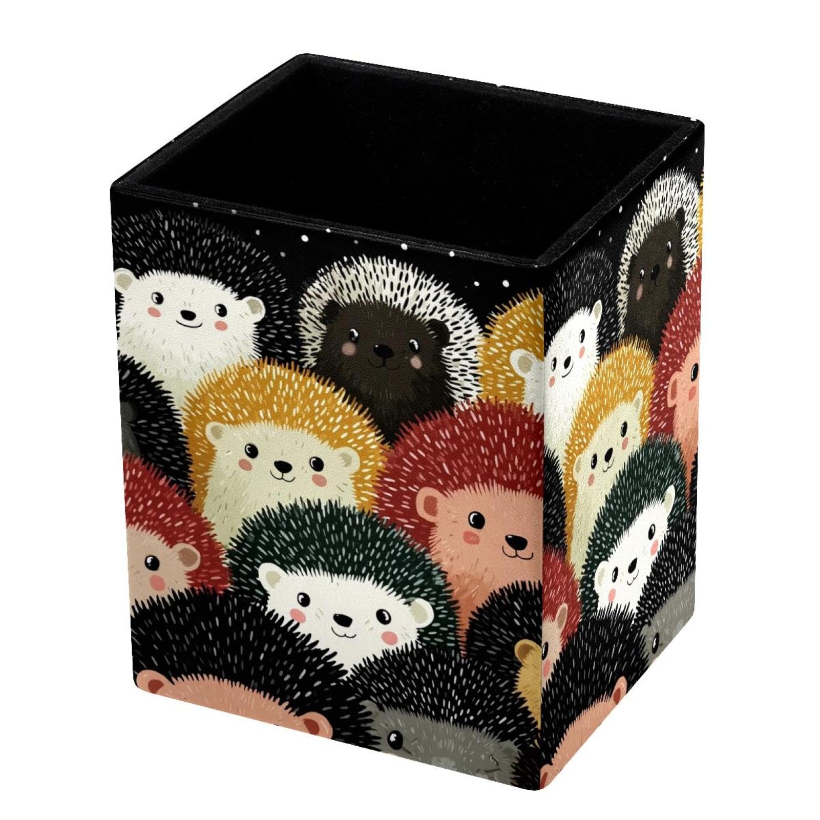 VAPOKF Pencil Holders for Desk, Cute Hedgehog Printed Pen Holders Pen Pot Makeup Brushes Storage Desktop Stationery Supplies Organiser for Home Office