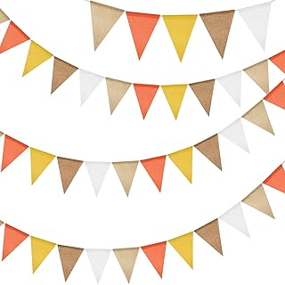 G2PLUS 12M Naranja y Amarillo Bandera Banderines de Arpillera-3x4M Banderines Yute con 36 Piezas Banderines Yute Reutilizable Vintage Arpillera Decoración para Boda Fiesta de cumpleaños