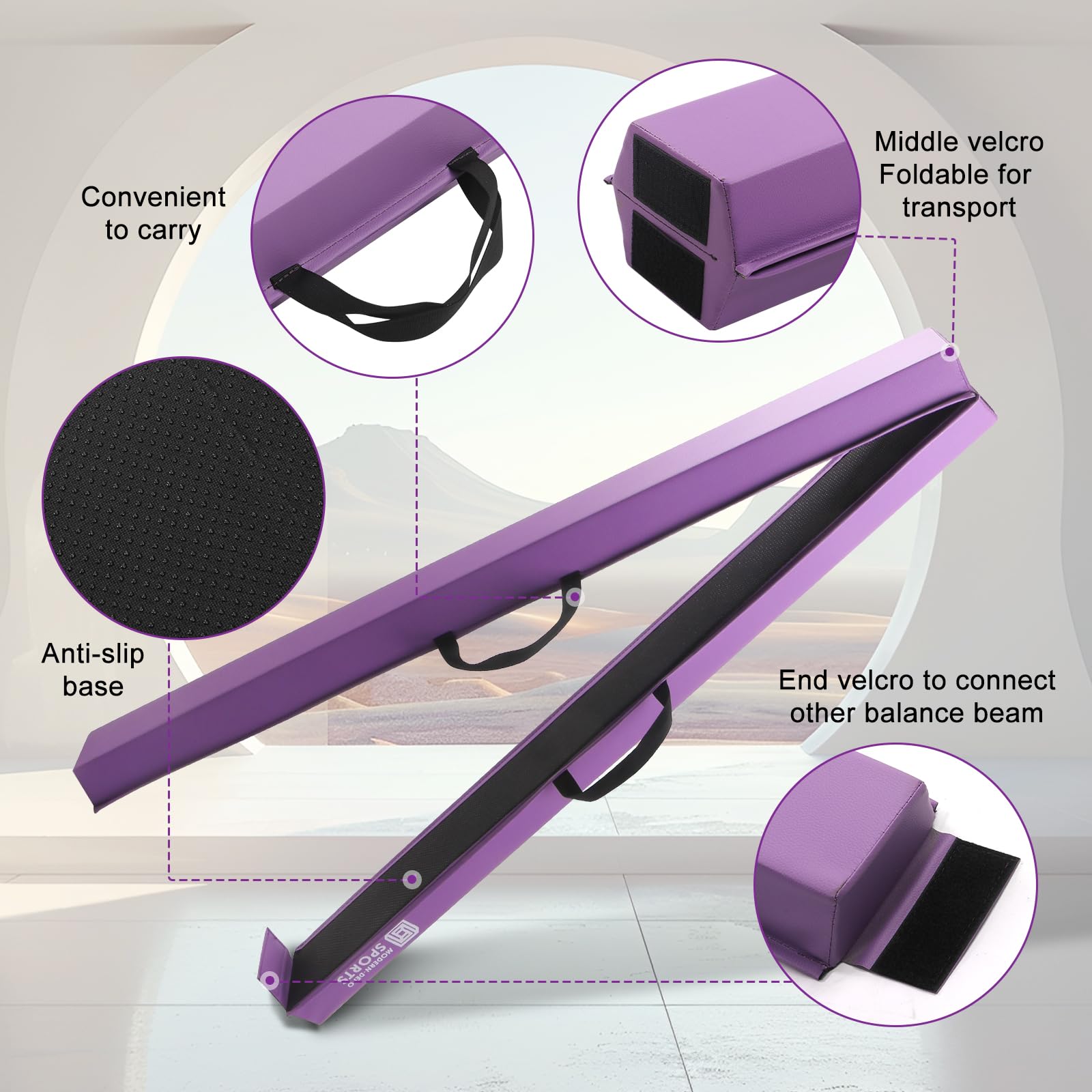 DIKEP Folding Gymnastics Floor Balance Beam for Kids Teenagers, 8 Ft Home-Gym Equipment for Toddler Athletes Practice, EVA Foam Non Slip PVC Bottom Base Training Beam, Purple