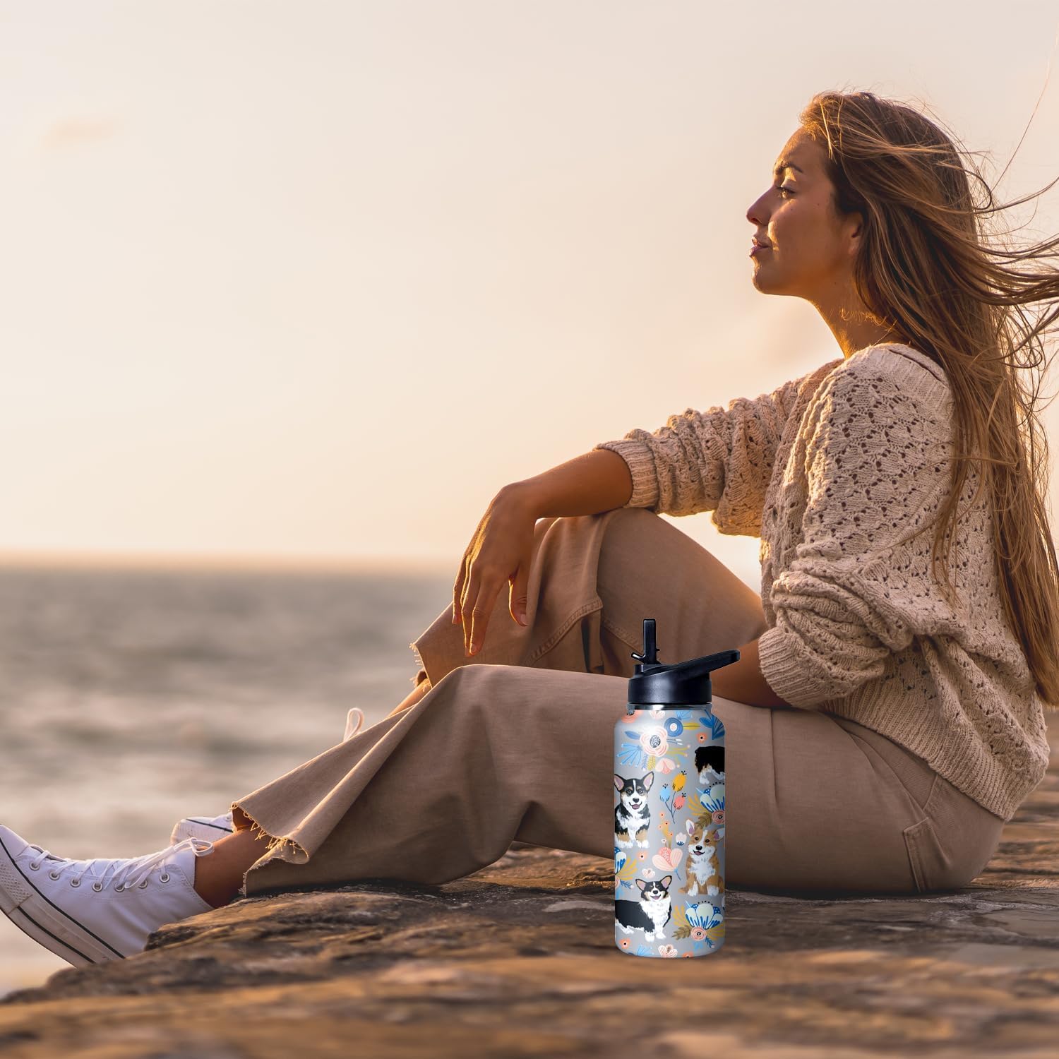 32 oz Corgi Water Bottle Cute Dog Tumbler Corgi Gifts Insulated Water bottle with Straws and Flip Lid Stainless Steel Dog Travel Cup - Image 6