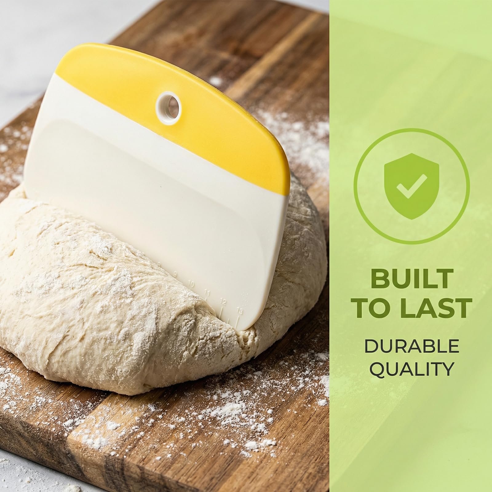 2 Piezas Rasqueta Corta Masas Plástico Alimentario Doble Cara con Escala, Espátula Rasqueta Masa Pan Repostería, Verde Amarillo Antideslizante Utensilios Panadería
