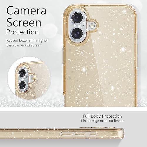 Miniatura 168 de Funda con purpurina diseñada para iPhone 15 Pro Max, con [2 unidades] protector de pantalla y [paquete de 3] protector de lente de cámara brillante
