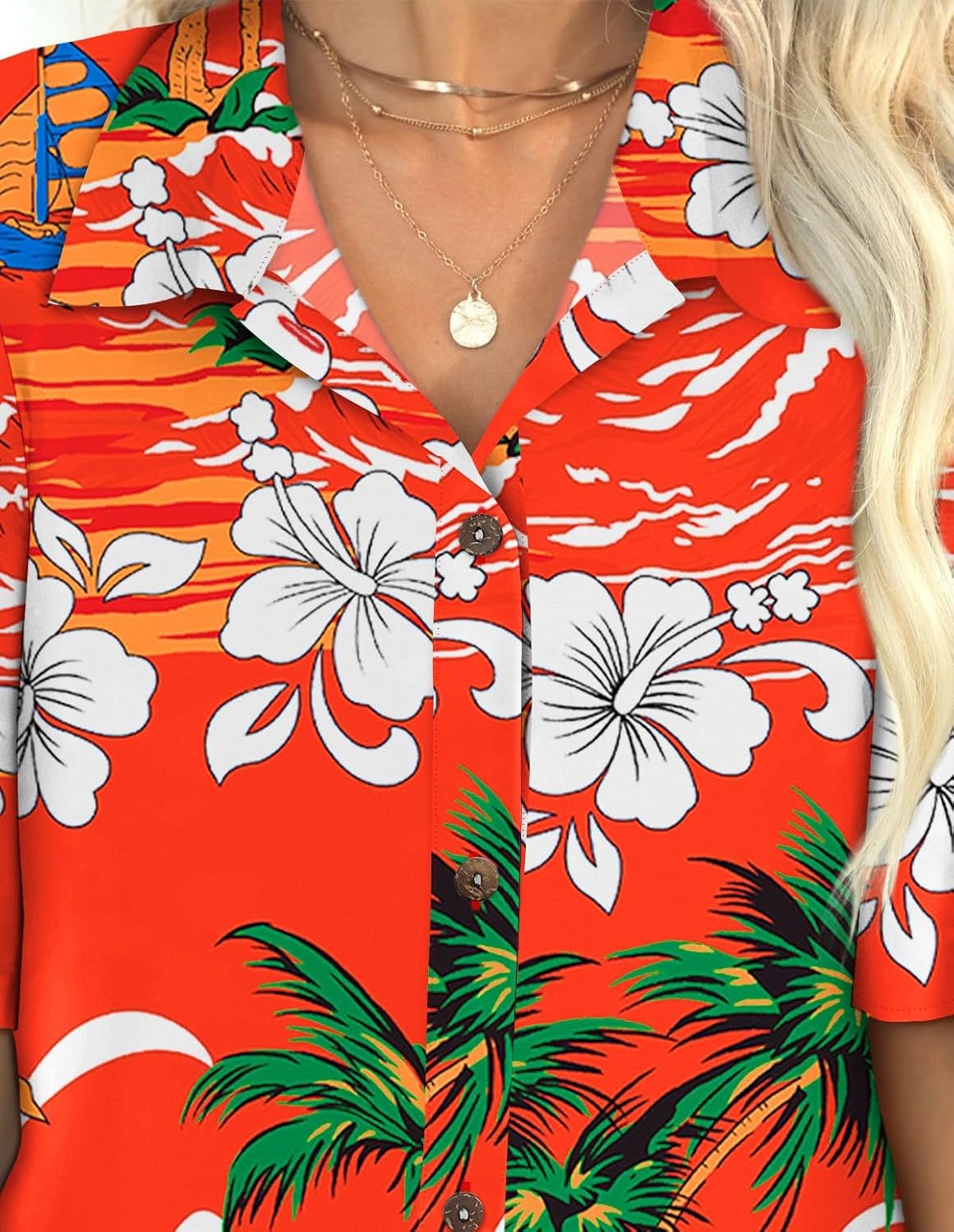 IN'VOLAND Women's Plus Size Hawaiian Shirts Short Sleeve Casual Floral Button Down Shirt Tropical Beach Blouse Summer Top - Image 4