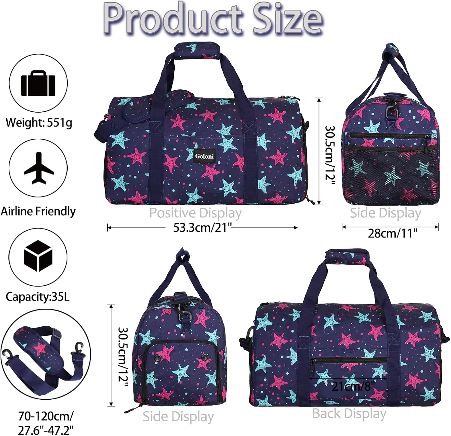 Goloni Cute Duffle Bag for Women, Gym Bag with Shoe Compartment, Lightweight Weekend Travel Duffel Bag,Overnight Bag with Wet Pocket - Image 5