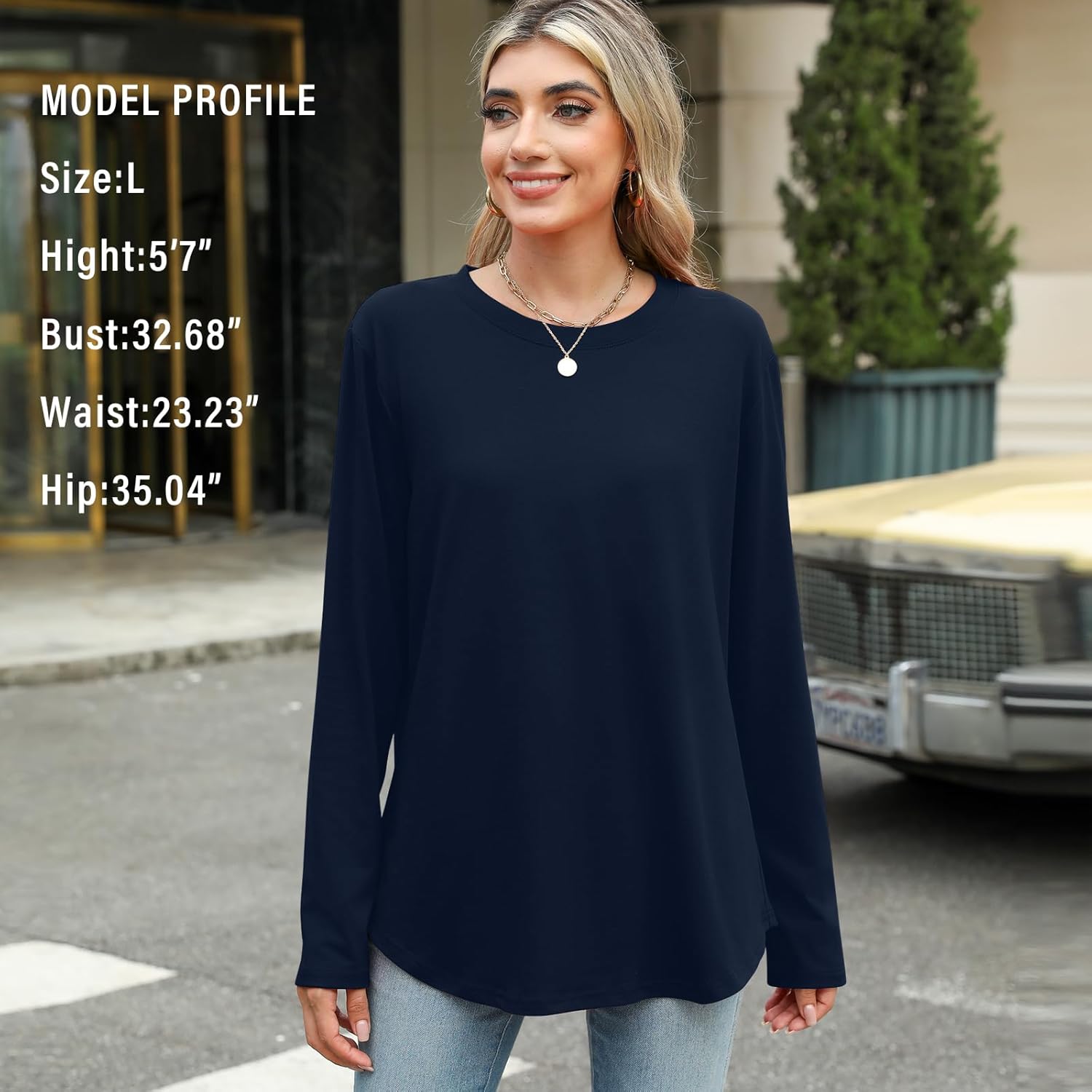 Elesomo Womens Shirts Casual Crew Neck Short/Long Sleeve Tunic Tops Tees - Image 4