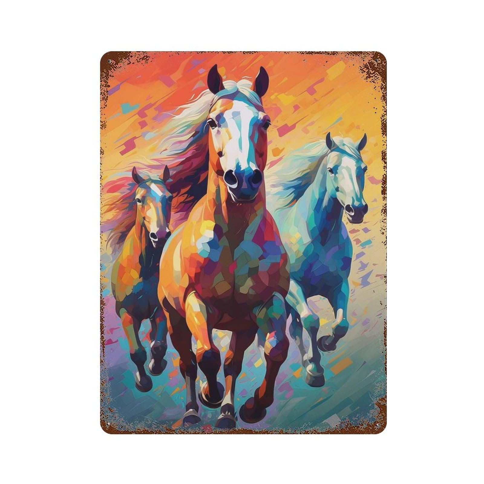 Garage Style Horse Geometric Art Rustic Tin Plaque 15.7"x11.8", Classic Wall Plaque for Bar And Workshop