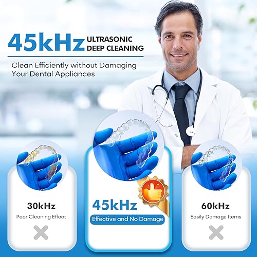 Miniatura 6 de Máquina Limpiadora de Retenedores Ultrasónicos Mejorada, Limpiador Ultrasónico de Dentaduras 45kHz para Protectores Nocturnos, Brackets,