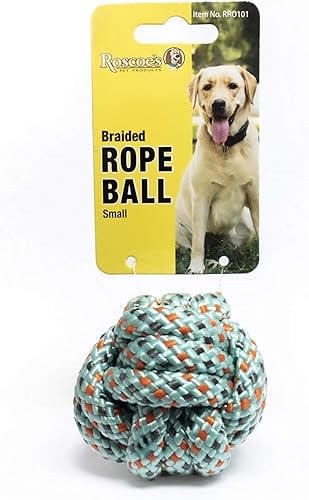 Roscoe's Pet Products Juguete de bola de cuerda trenzada para perros y otras mascotas pequeñas (pequeño (2.25 pulgadas)