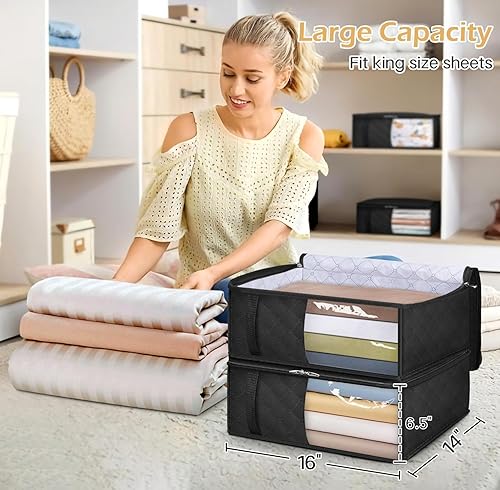 Miniatura 2 de MISSLO Organizador de sábanas y almacenamiento de sábanas tamaño Queen/King, paquete de 4 organizadores de lino con ventana transparente, bolsas de