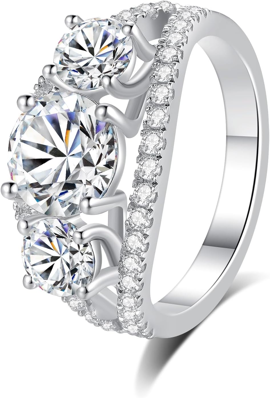 Moissanite Rings for Women 3 Stone Engagement Promise Rings S925 Sterling Silver 18K White Gold Plated Rings for Wedding Anniversary