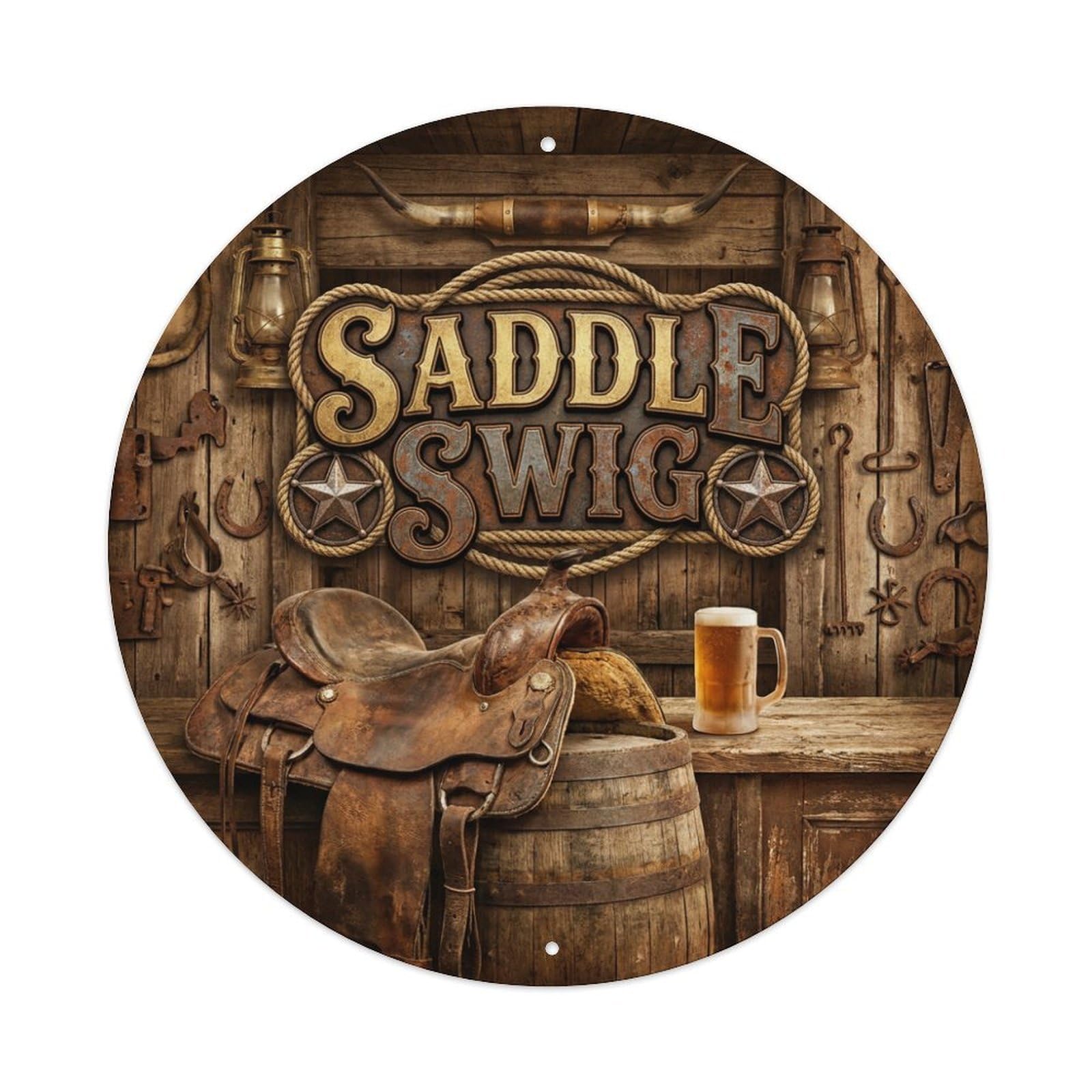 Vintage Beer Western Cowboy Saddle Swig Retro Bar for Pub Metal Tin Sign