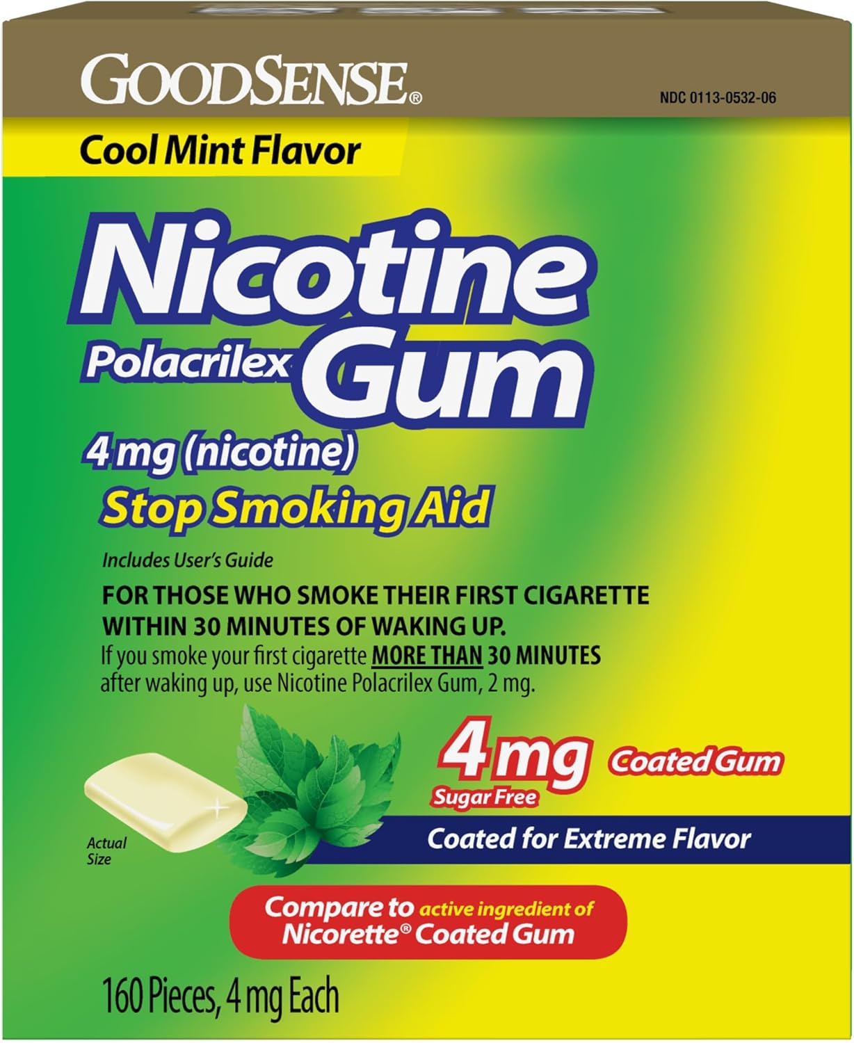 Nicotine Polacrilex Coated Gum 4 mg (Nicotine), Mint Flavor, Stop Smoking Aid