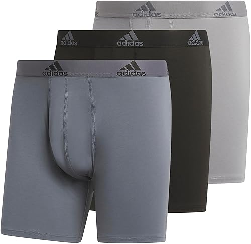 Adidas Men's Performance Stretch Cotton Boxer Briefs 3-Pack, Soft Underwear, Superior Comfort