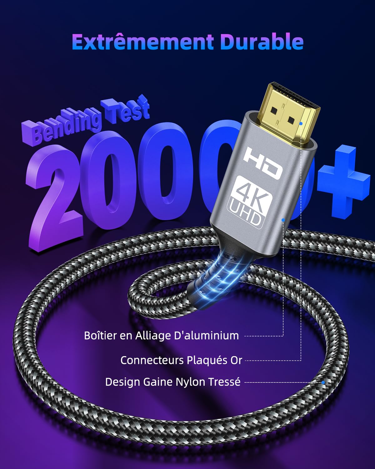 Câble Mini HDMI vers HDMI 2m, 4K@60Hz 2K@120Hz 18Gbps HDMI vers Mini HDMI avec HDR UHD Arc HDCP Compatible avec Caméra, Raspberry Pi Zero, Projecteur, Moniteur, Laptop, HDTV