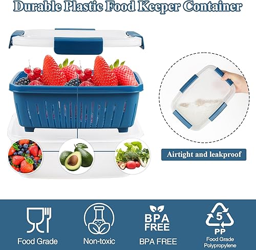 Miniatura 3 de Contenedor de almacenamiento de frutas Berry Keeper de 68 onzas para refrigerador, recipientes de alimentos frescos con coladores de drenaje