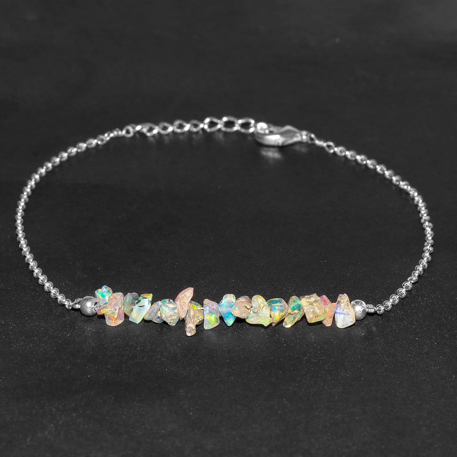 Fire Opal Bracelet for Women | Natural Fire Opal Gemstone Chips Nugget Bracelet (7–10 Carat) | Silver Plated Adjustable Chain 7+1 Inch | Handmade Minimalist Jewelry Gift - Image 2