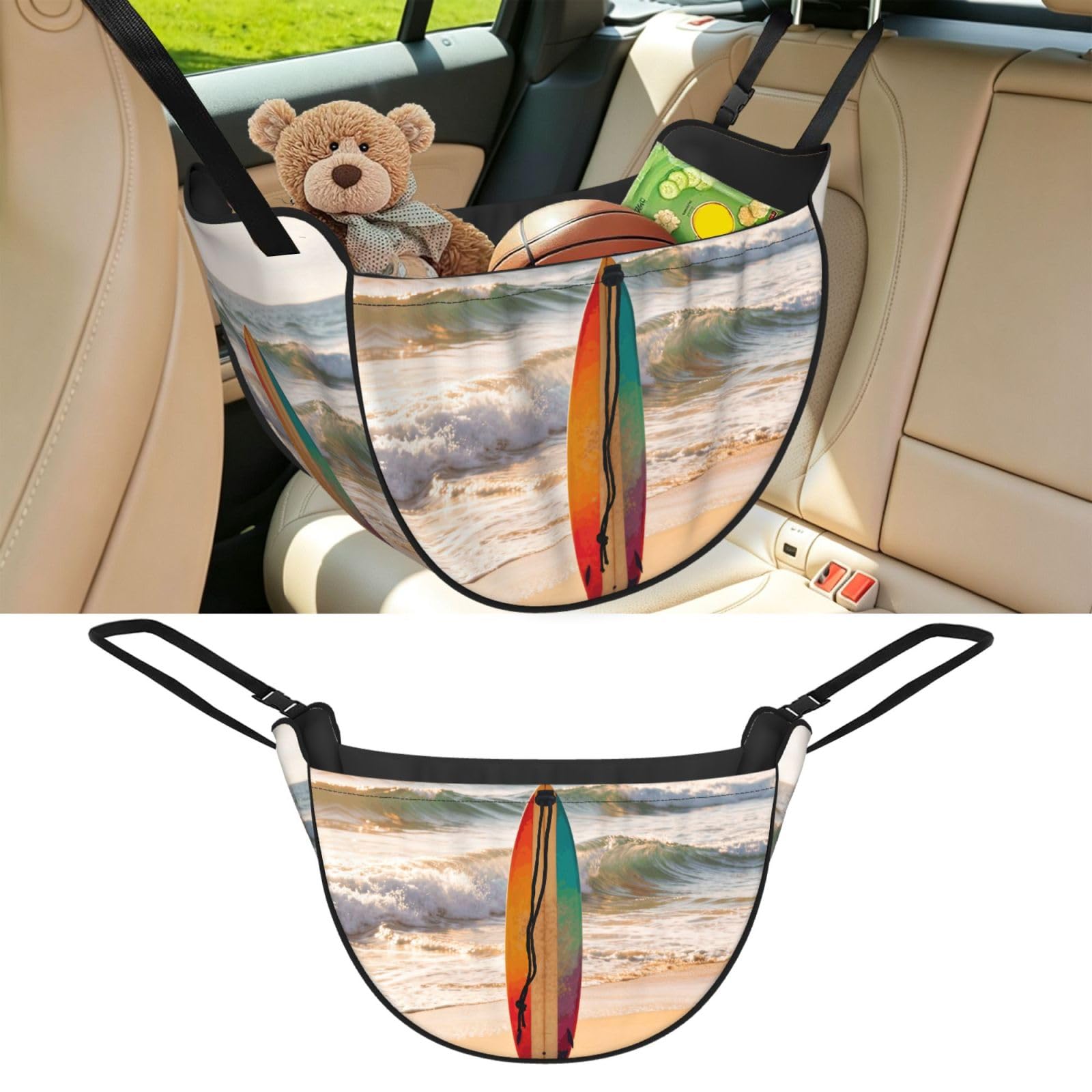 Cntdbu Black Surfboard Wave Beach Car Seat Organizer-Backseat Storage Bag For Travel