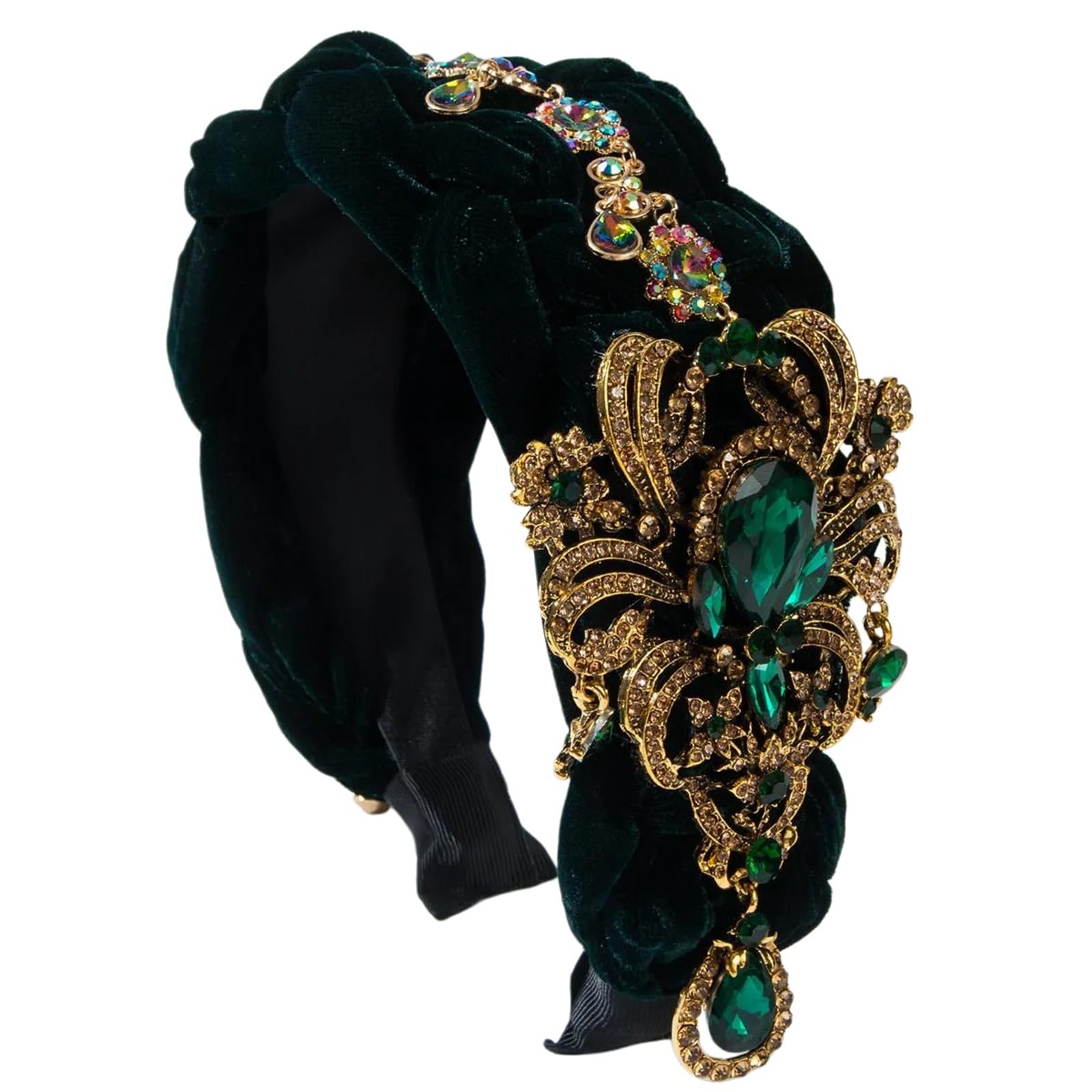 Fascia per capelli da donna retrò con strass, realizzata a mano, in stile retrò, bianca, verde e rossa.,Rosso,Taglia unica