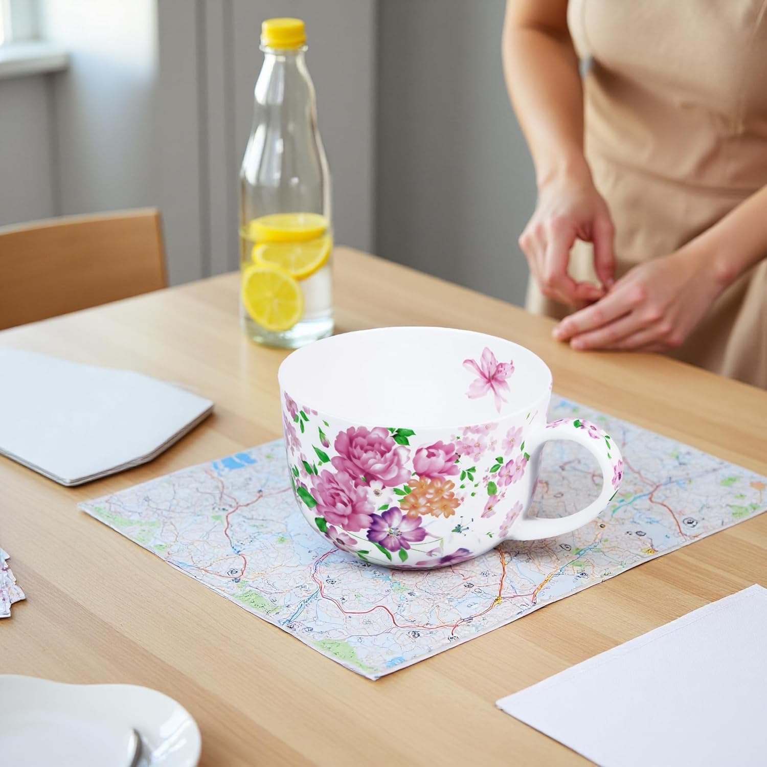 25 Ounce Bone China Soup Bowls with Handles Large Soup Mug for Coffee Cereal Oatmeal Latte Flora Soup Bowl Bone China Soup Cup Microwave Safe (Pink Floral) - Image 5