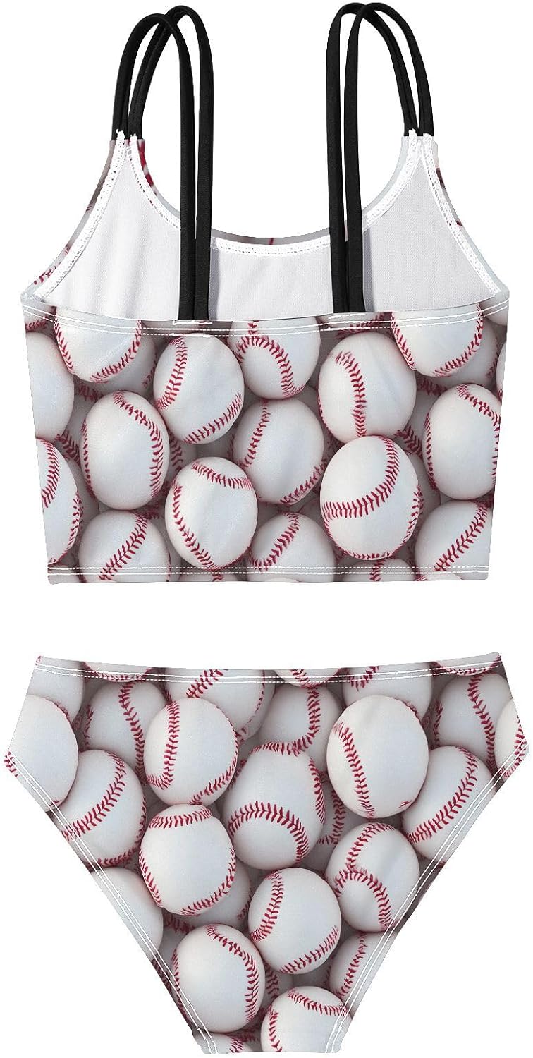 visesunny Girls Two Piece Swimsuits Sport 3D Baseball Girl's Bikini Sets Bathing Suits for Girls Size 5-12Y
