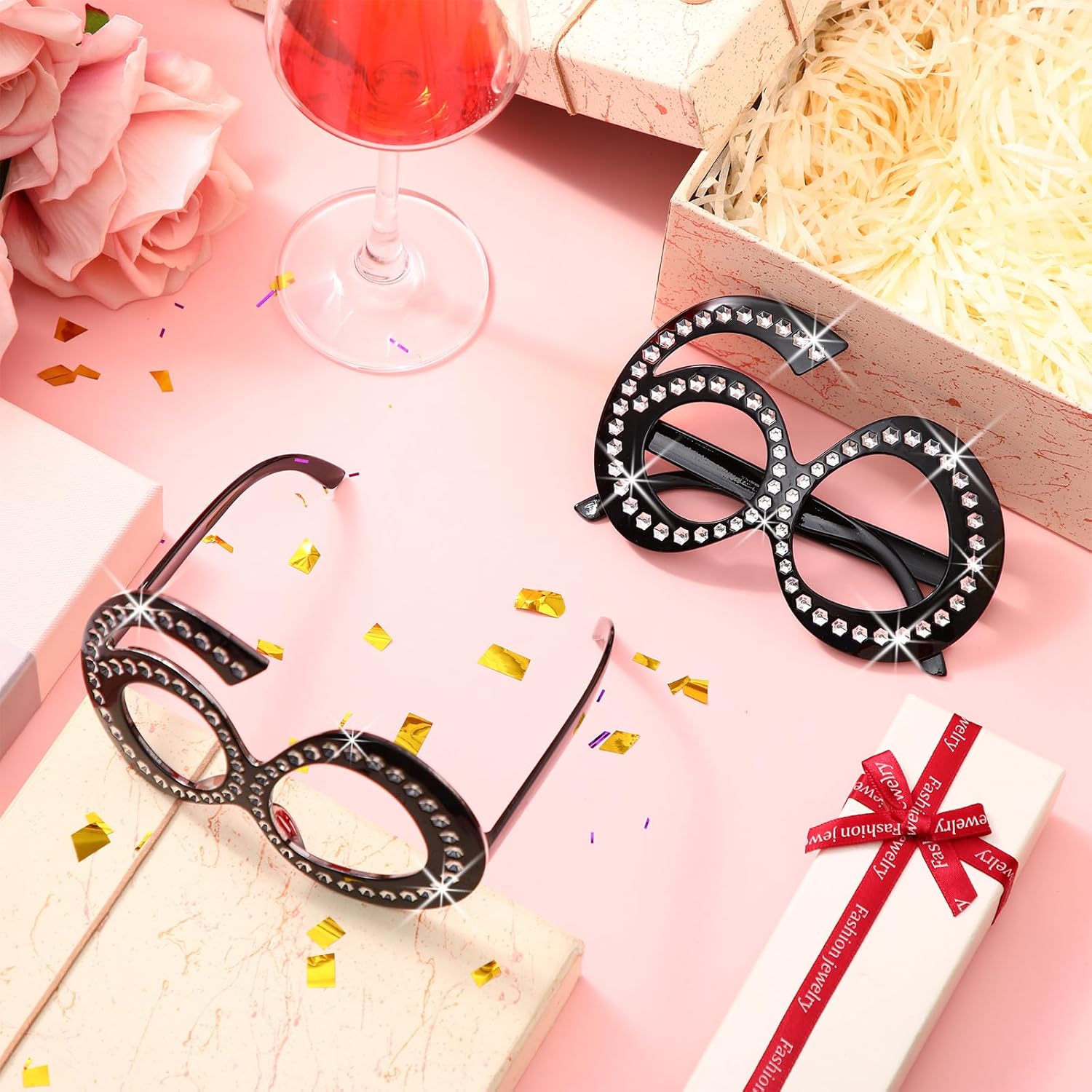 Huwena 24 Pairs Birthday Glasses Number Crystal Frame Costume Sunglasses Novelty Eyewear Photo Booth Props Party Favors