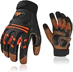 Vgo Haute Dextérité Chèvre en cuir Gants de travail mécanique lourd de service, Gants plus grands, Anti-Vibration, Touchscreen (GA8954)