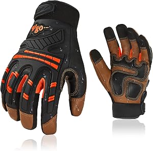Vgo High Dexterity Goat Leather Heavy Duty Mechanic Work Gloves, Rigger Glove, Anti-Vibration,Touchscreen (GA8954)