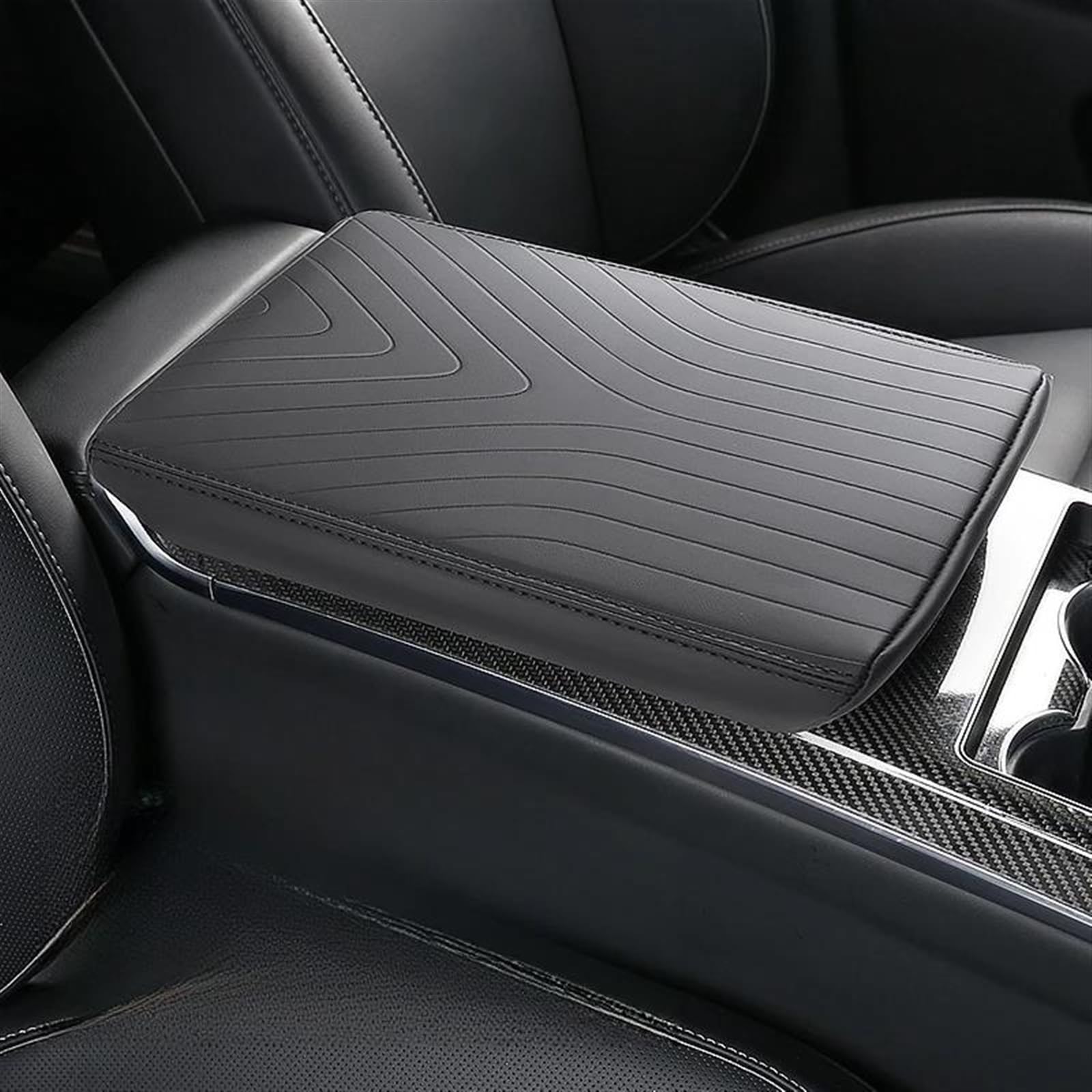 Auto Center Konsole Abdeckung Armlehne Box Leder Pad Zubehör Für Tesla Für Modell X Für S 2023(Schwarz)