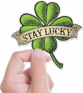 Stay Lucky 4 Leaf Clover Sticker for Hydroflask, Flash Tattoo Laptop Decals, Cute St. Patricks Day Sticker for Water Bottle