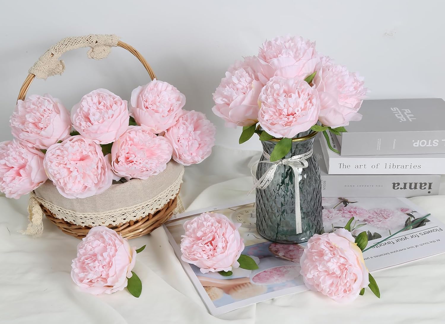 Pink Peonies Artificial Flowers 16pcs Light Pink Flowers Silk Flowers Fake Peonies Faux Peony Flowers Heads with Stem Floral Arrangement for Home Wedding Party Festival Decor (Light Pink) - Image 5