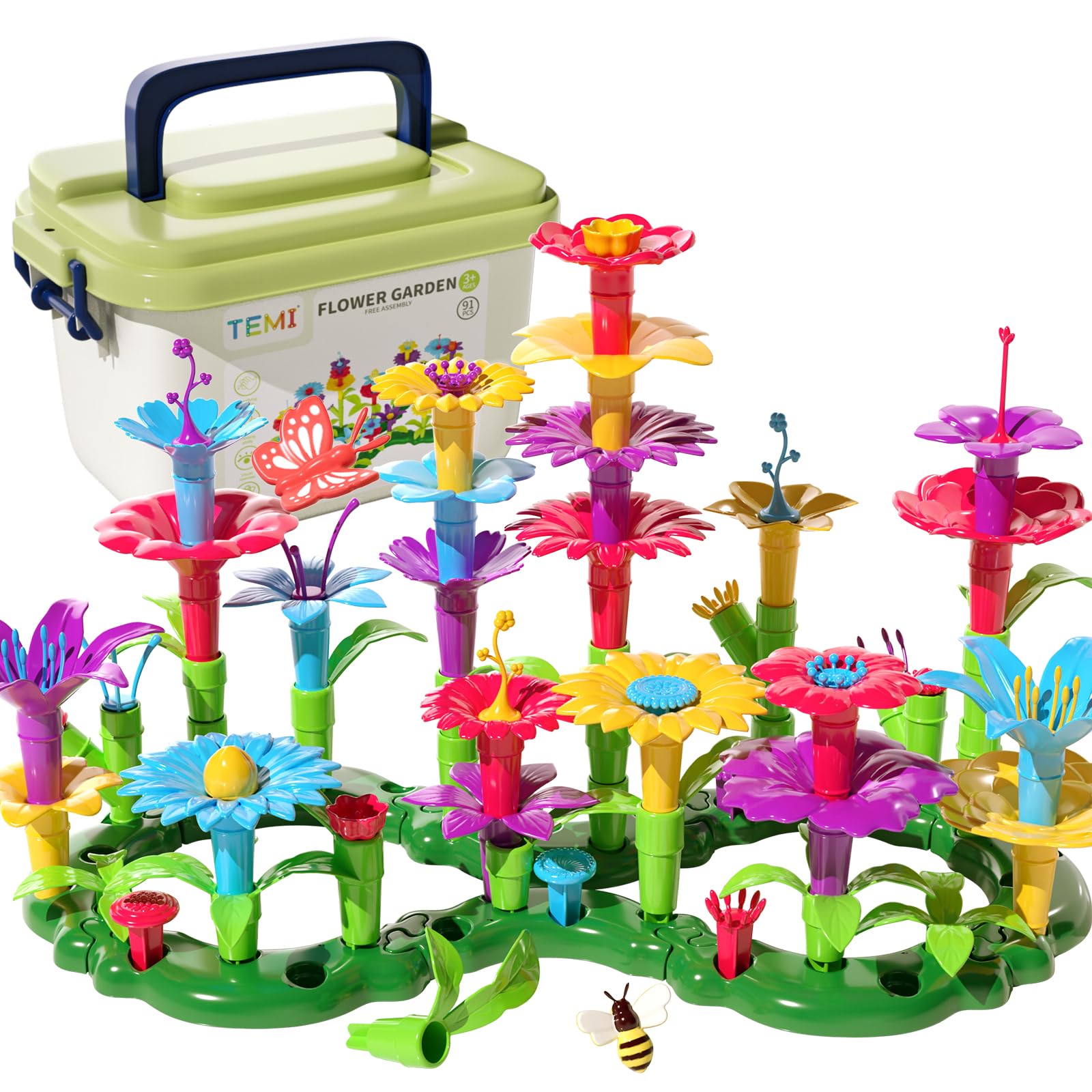 TEMI Toddler Toys Birthday Gifts for 3 4 5 6 7 Year Old Girls Boys, 91 PCS Flower Garden Building Toy STEM Educational Activity Preschool Toys for Kids Age 3-6
