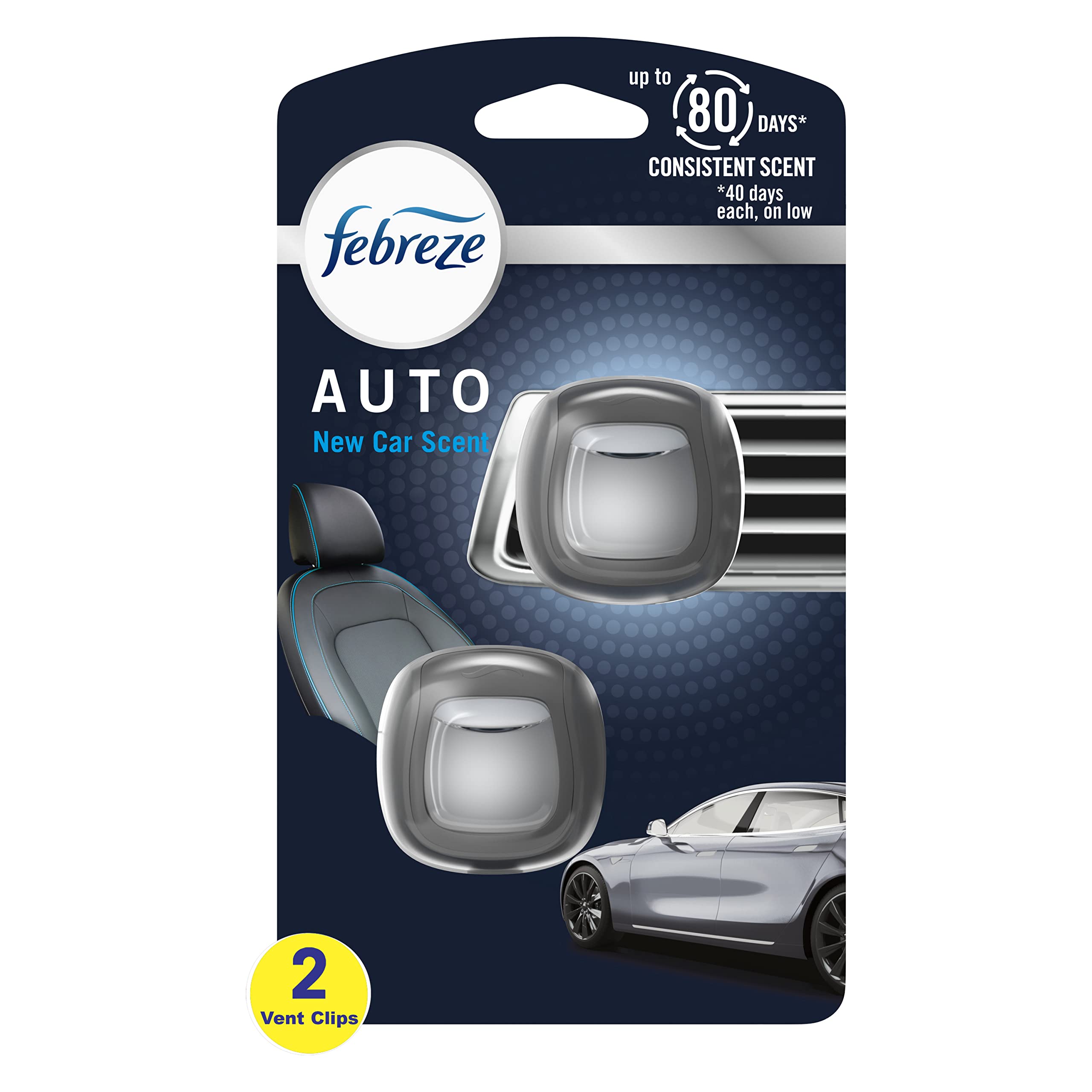 Febreze AUTO Air Freshener Odor-Fighting Automotive Vent Clip Scented Car Accessories Long Lasting for Strong Odors New Car