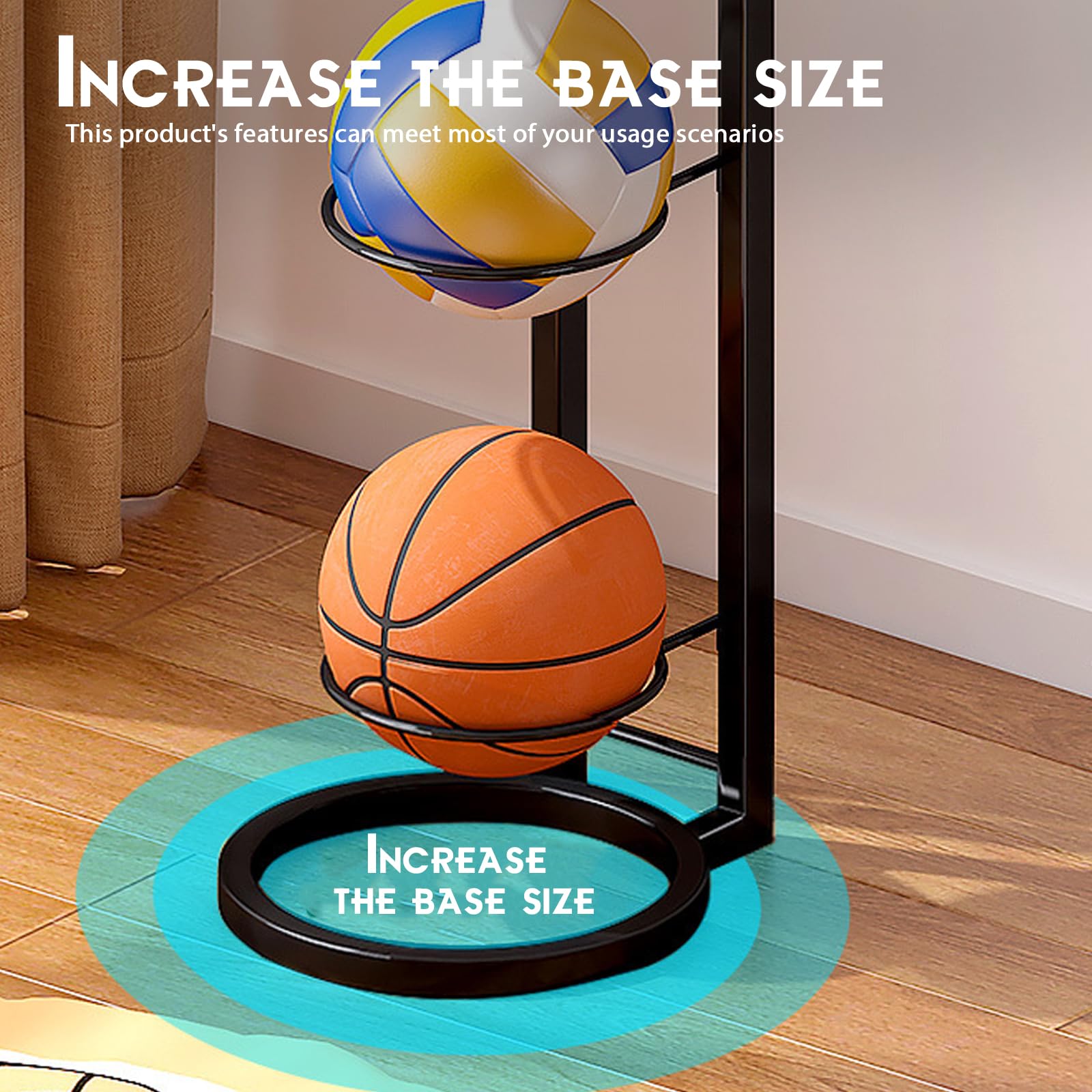 Estantería de 4 niveles para balones, soporte metálico para baloncesto, fútbol y voleibol