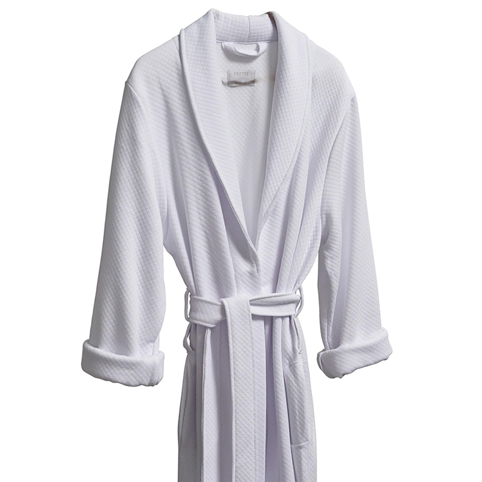 St. Regis Hotels 1860 Velour Bath Robe - Luxury 100% Cotton Spa Robe with Diamond Jacquard Trim, One Size, Machine Washable, White