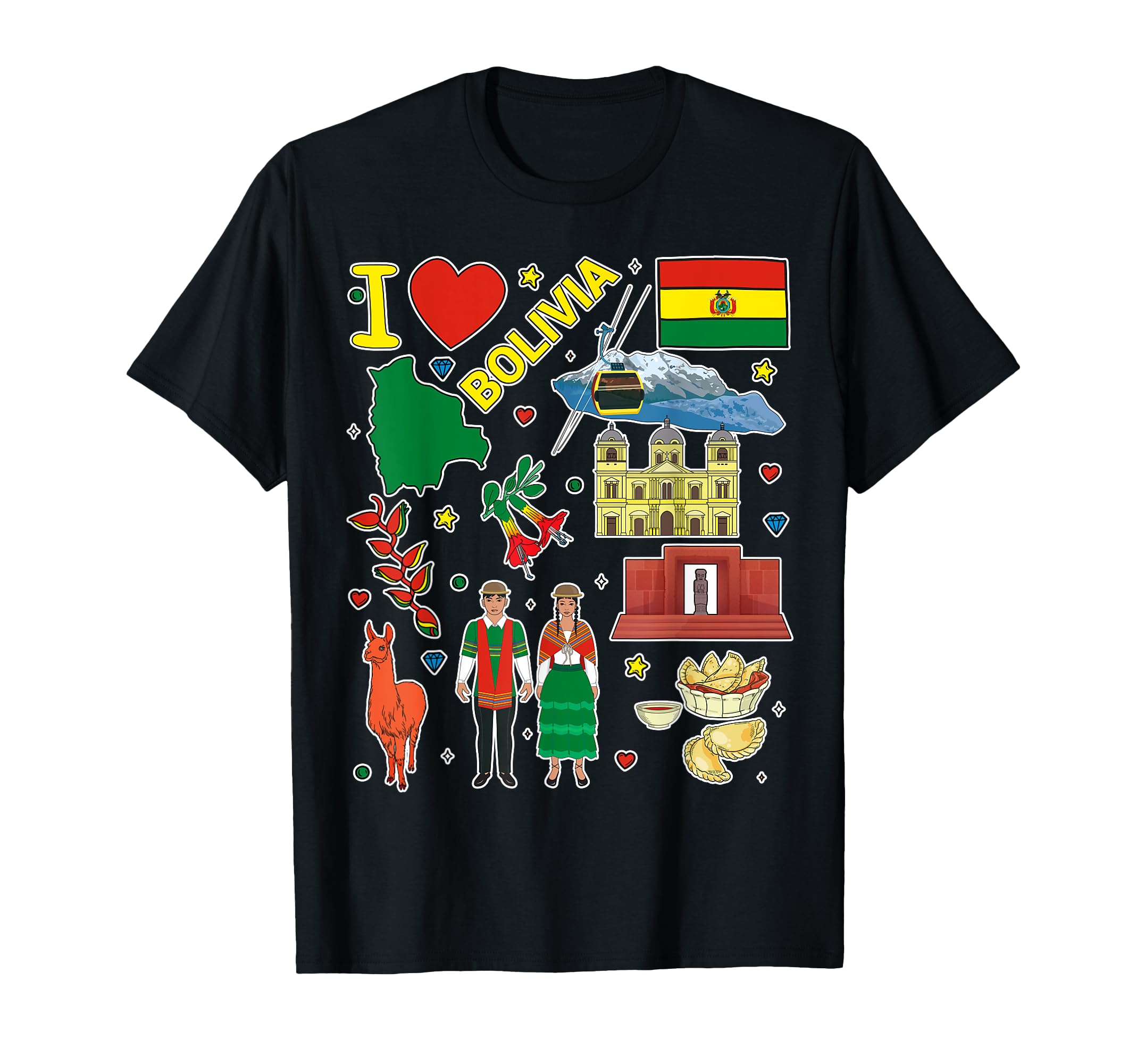 Bolivian hand drawn symbols, Bolivia map, cultural icons T-Shirt