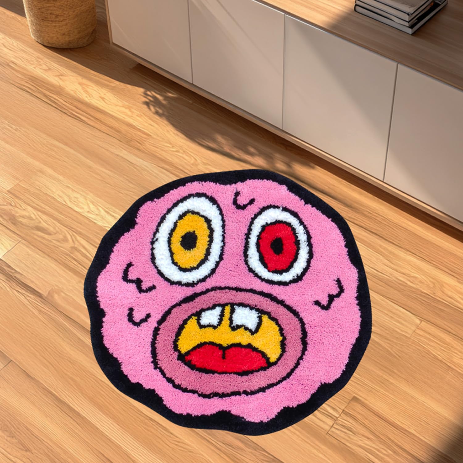 Yeecuem Cherry Bomb Rug, Funky Pink Graphic Design, 24" Custom Tufted Area Rug with Non-Slip TPR Backing, Machine Washable Cool Rugs for Bedroom, Living Room and Bathroom