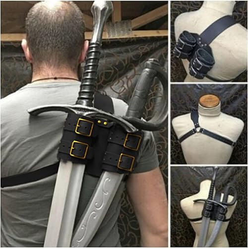 Vista 2 de Medieval Retro Sword Shoulder Back Sheath Holder Adjustable Holster PU Leather Belt Frog Holder Cover Renaissance Costume Cosplay Prop For Kids and